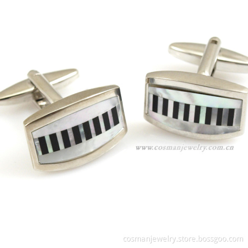 Fashion rectangle silver shell mens cufflinks